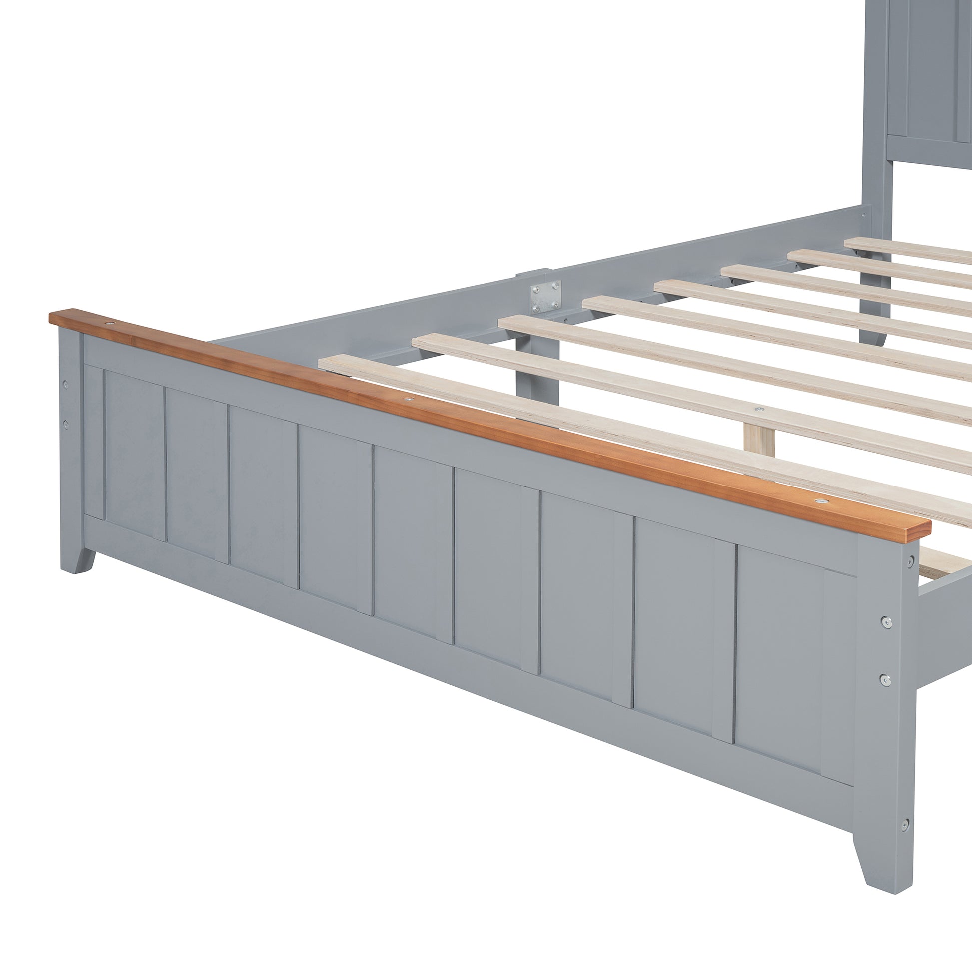 Queen Size Wood Platform Bed Wooden Slat Support, Vintage Simple Bed Frame With Rectangular Headboard And Footboard, Grey Box Spring Not Required Queen Grey Wood