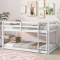 Solid Wooden, Solid Rubber Wooden Twin Over Twin Loft Bed With Ladder, With Bed Platform Of Strengthened Slats,White Twin White Rubber Wood