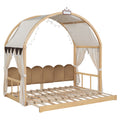 Twin Size Extended Bed With Arched Roof And Trundle, Natural Twin Natural Plywood