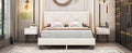 Simple Queen Size Upholstered Bed Frame With Rivet Design, Modern Velvet Platform Bed With Headboard, Beige Queen Beige Bedroom Bed Frame Velvet Solid Wood Mdf