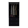 Taly Armoire With Double Doors, 2 Drawers, And Hanging Rod Black Black Particle Board