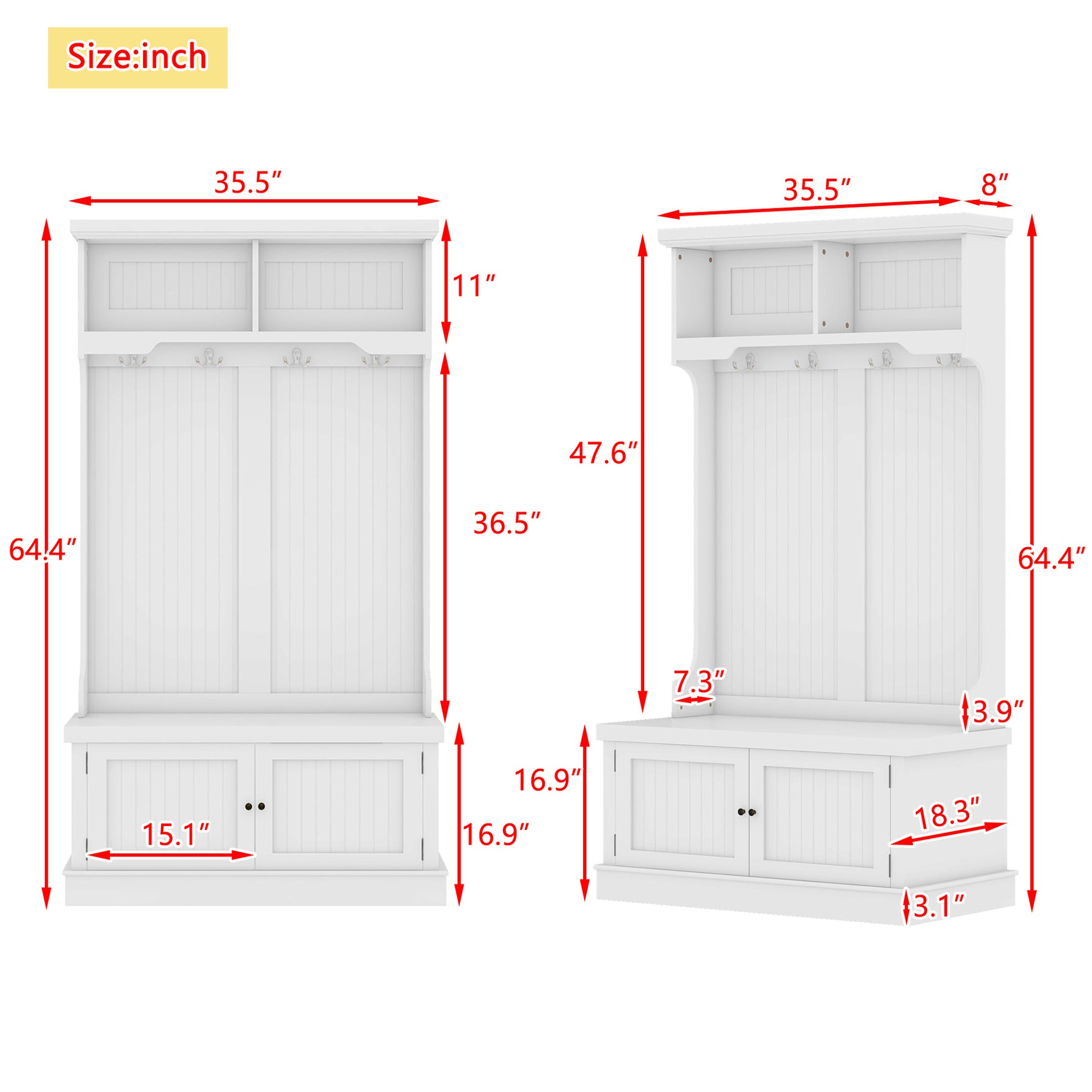 Hall Tree With Storage Shoe Bench For Entryway And Hallway, 4 In 1 Design Coat Racks With 4 Hooks For Living Room, White Old Sku: W1307113678 White Mdf