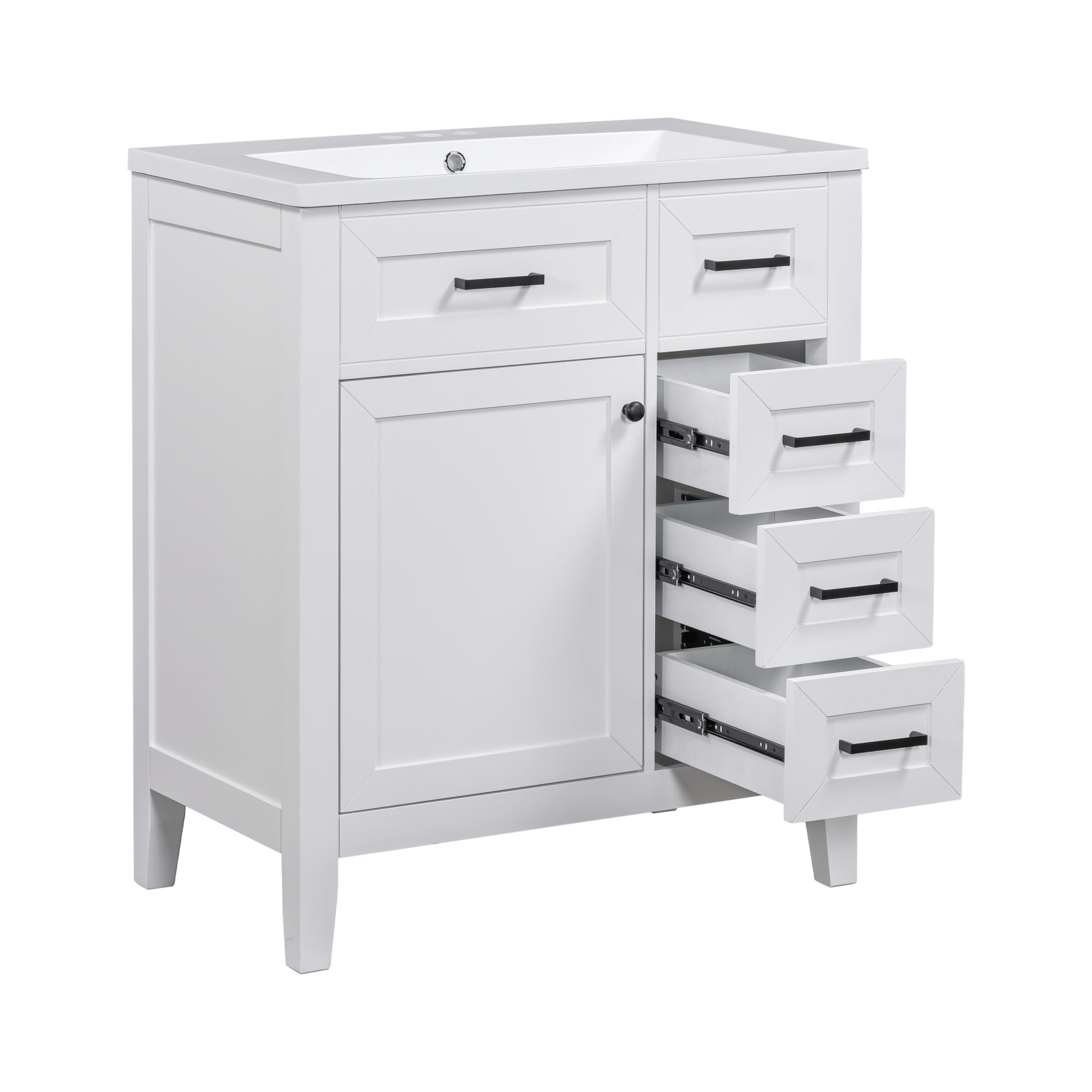 30" Bathroom Vanity With Sink Combo, White Bathroom Cabinet With Drawers, Solid Frame And Mdf Board White Solid Wood Mdf