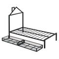Twin Size Metal Platform Bed With Two Drawers,House Shaped Headboard Design, Black Twin Black Metal