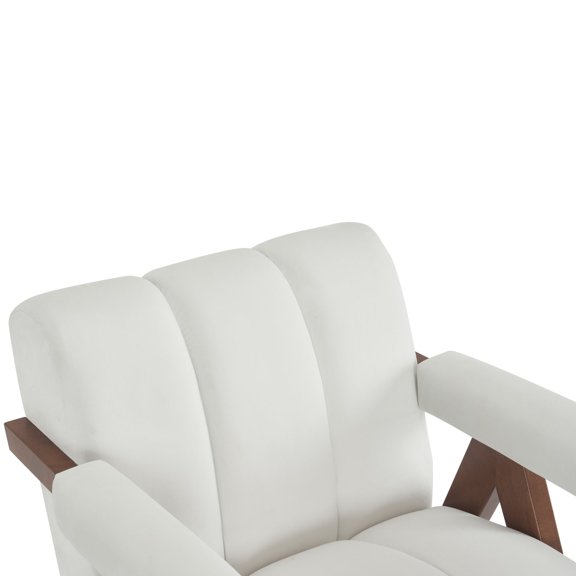 Mid Century Modern Accent Chair With Solid Wood Frame, Upholstered Living Room Chairs With Thick Cushion, Comfy Tufted Arm Chair For Bedroom, Living Room, Velvet, Ivory Ivory White Velvet