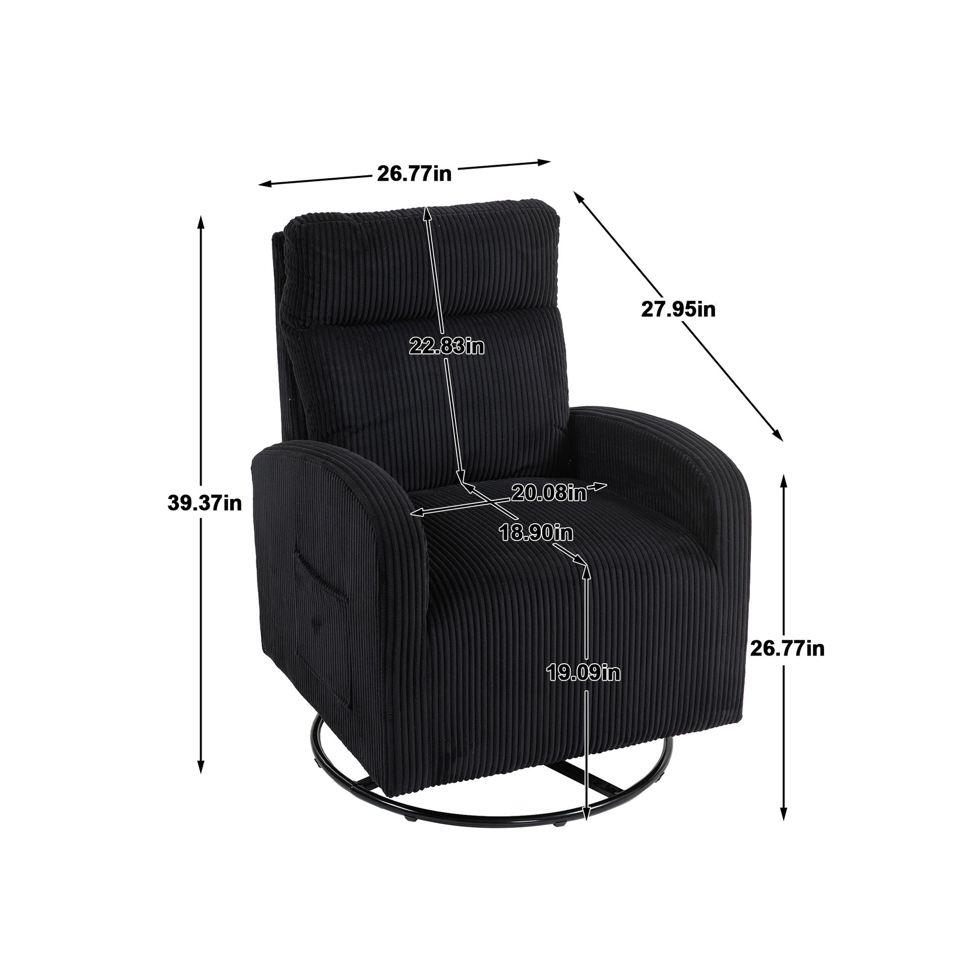 Jiada Upholstered Swivel Glider.Flannel Fabric.Rocking Chair For Nursery In Black.Modern Style One Left Bag Black Foam Corduroy