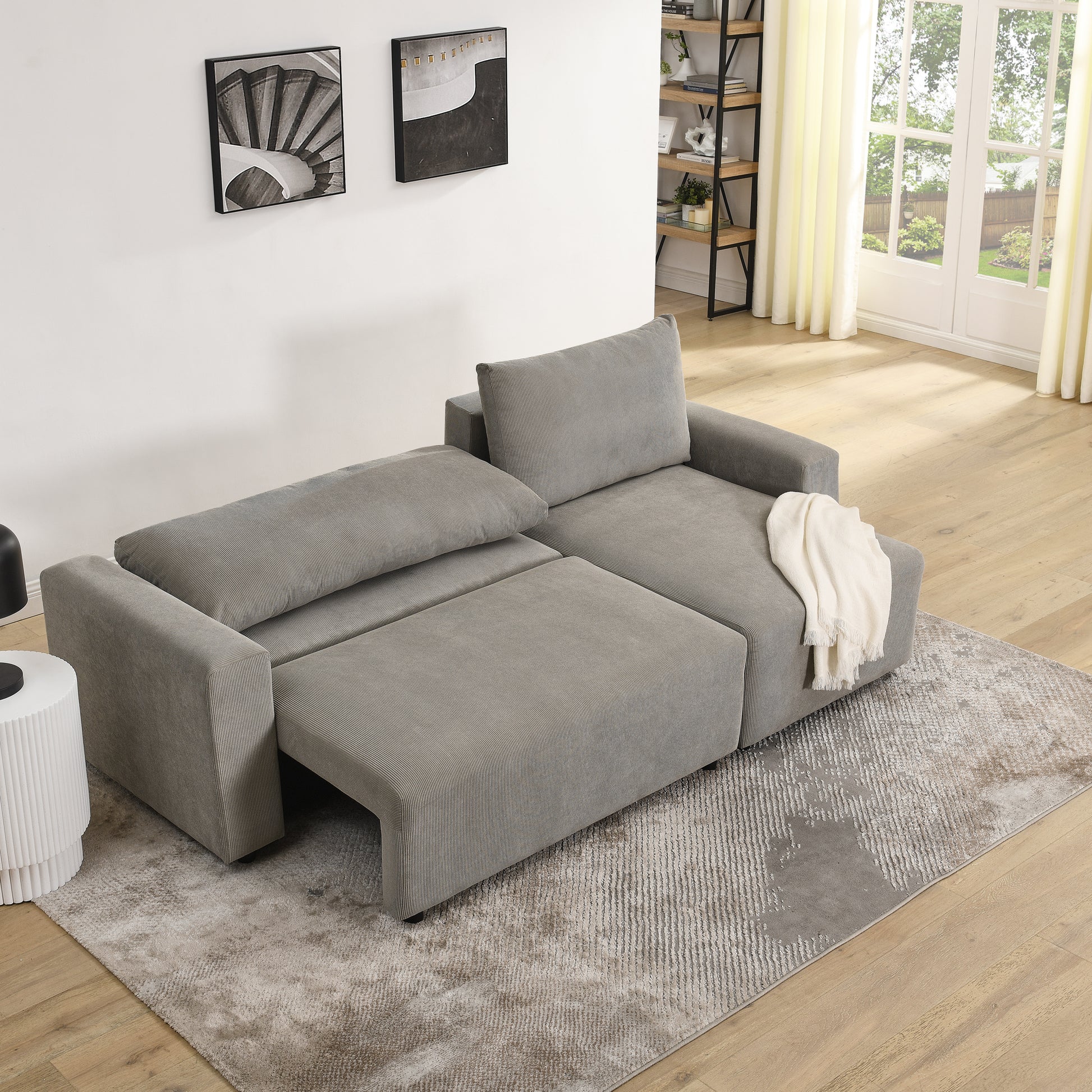 Modular Corduroy Upholstered 3 Seater Sofa Bed With Storage For Home Apartment Office Living Room, Free Combination, L Shaped, Grey Grey Wood Primary Living Space Medium Soft Pillow Back Eucalyptus Square Arms Foam Corduroy 3 Seat