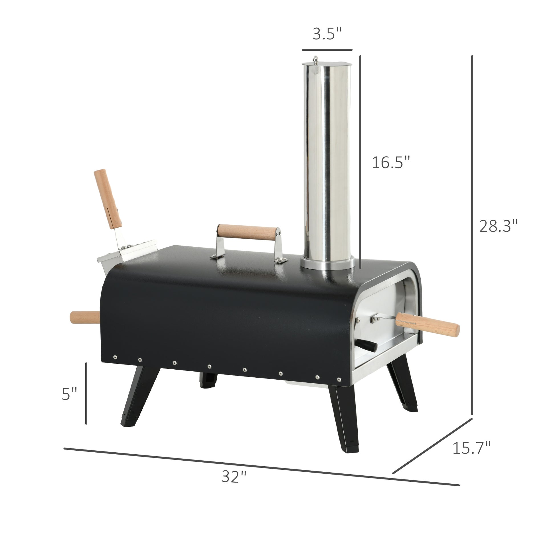 Outsunny Outdoor Pizza Oven With 12" Stone, Peel And Cover, Portable Pellet Wood Fired Pizza Maker With Foldable Legs, Stainless Steel Pizza Grill For Outside, Backyard, Outdoor Kitchen Black Steel