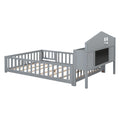 Full Size Floor Beds With Bookcases And Blackboards, Versatile Platform Beds With Guard Rails, Solid Wood Floor Beds With Storage Headboards, Floor Beds For Kids And Teens Grey Full Grey Plywood