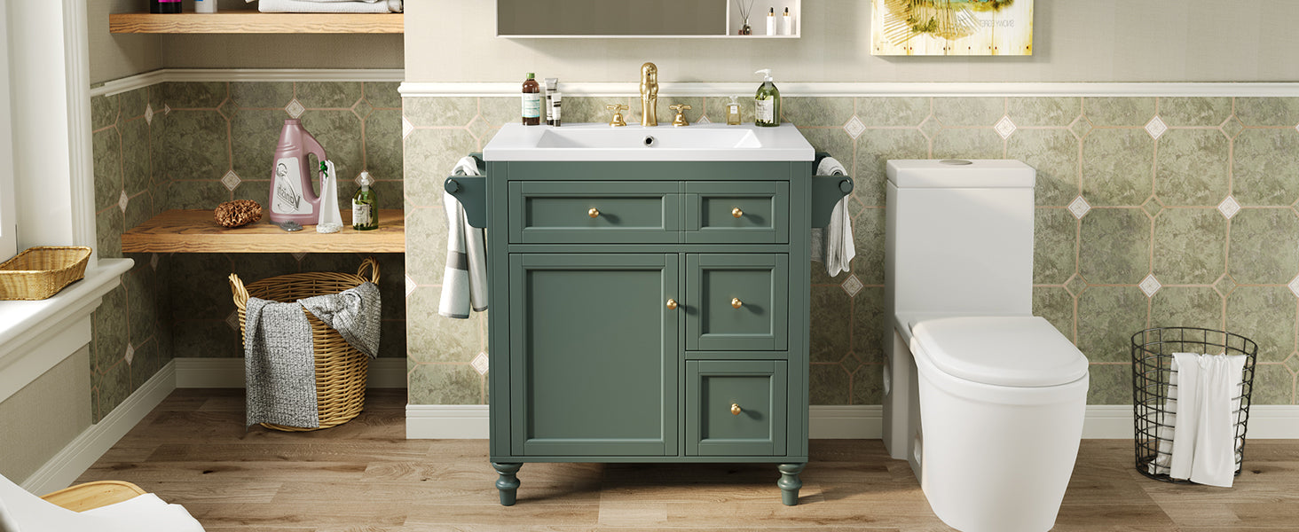 30'' Bathroom Vanity With Top Sink, Modern Bathroom Storage Cabinet With 2 Drawers And A Tip Out Drawer, Single Sink Bathroom Vanity Same As N710S130001F Green Bathroom Modern Solid Wood Mdf Resin