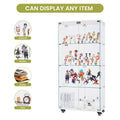 4 Tier Glass Display Cabinet, Double Door Glass Cabinet With Two Locks, Floor Standing Storage Cabinet With 6 Acrylic Shelves For Living Room, Bedroom And Office, White, 31.5