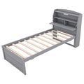 Twin Size Wooden Led Platform Bed With Trundle, With Storage Headboard, With Drawers, Gray Twin Gray Plywood