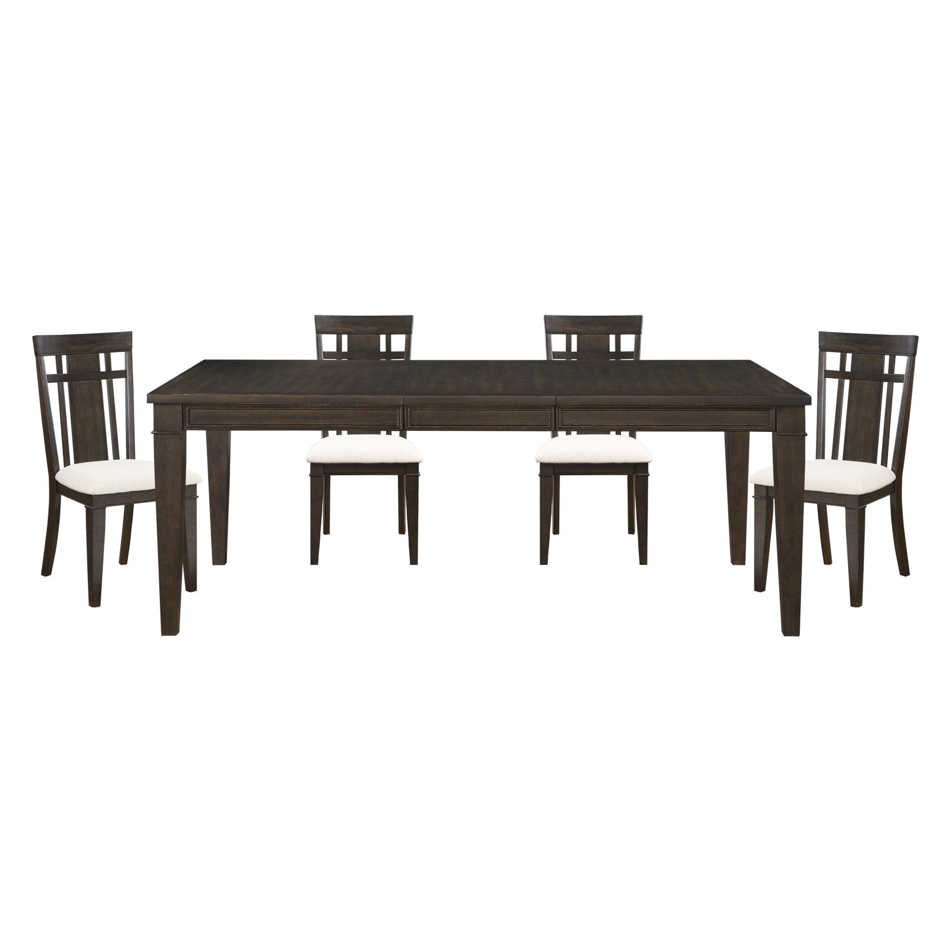 Dark Brown Finish 5Pc Dining Set Expandable Table And 4X Side Chairs Beige Fabric Upholstered Seat Classic Look Dining Wooden Furniture Wood Dark Brown Seats 4 Wood Dining Room Removable Leaf Extendable 4 Leg Dining Table With Chair Wood