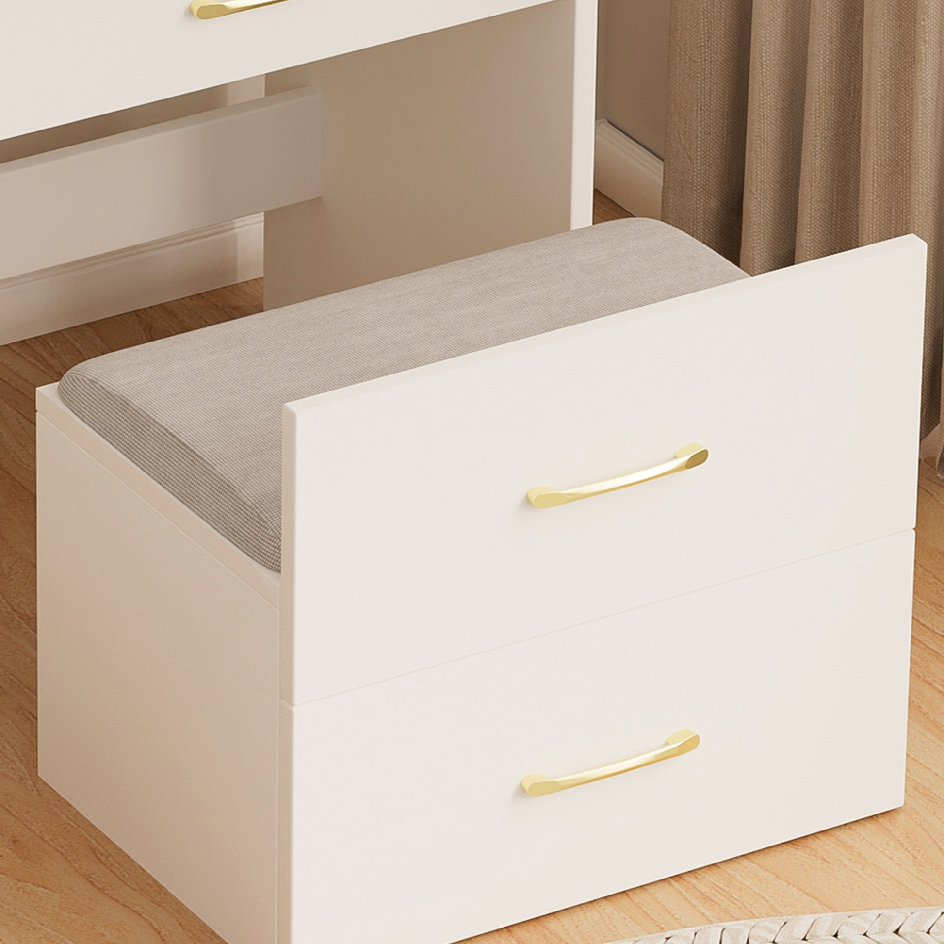 3 In 1 Vanity Desk With Open Top Mirror,Small Make Up Vanity Set With Visible Glass Desktop,Compact Makeup Vanity With 3 Drawers,Dressing Table For Bedroom White White Drawer 3 Drawers Bedroom Ball