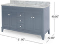 61'' Bathroom Vanity With Marble Top & Double Ceramic Sinks, 3 Drawers, 4 Doors, Gray Gray Plywood