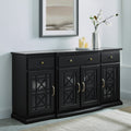 Classic Fretwork Detailed Glass Door Sideboard Black Black Mdf