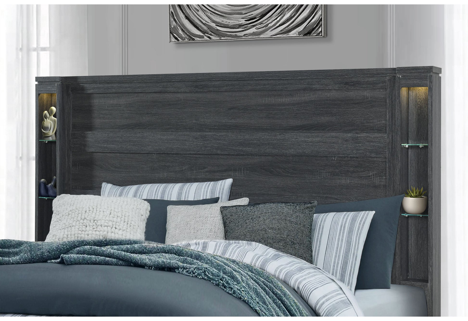 Aya Dark Grey King Bed Dark Gray Solid Wood Mdf