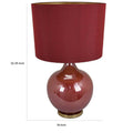 Gia 32 Inch Table Lamp, Drum Shade, Curved Round Glass Body, Red Finish Red Glass