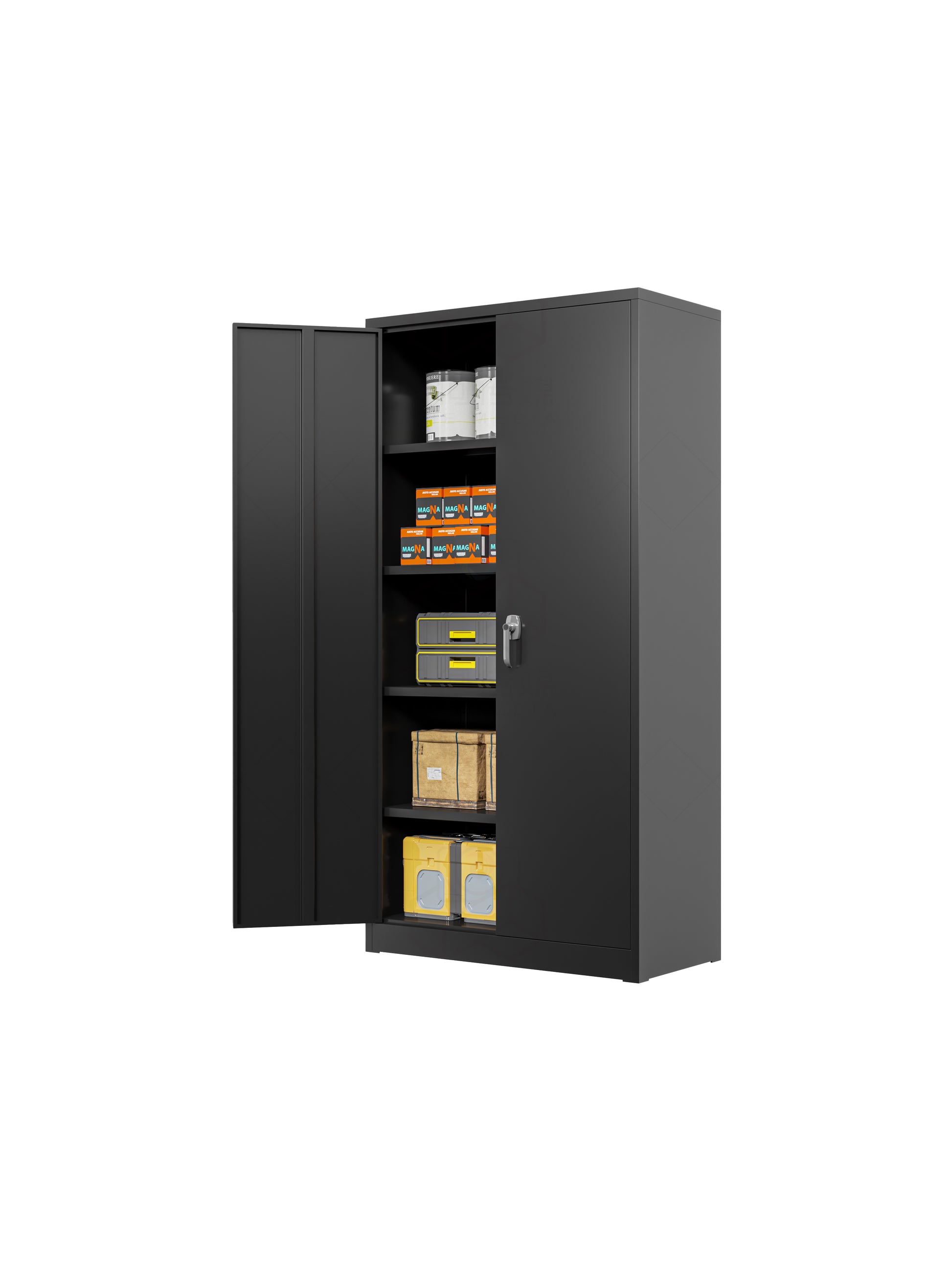 71'' Black Tool Steel Locking Cabinet With Doors And 4 Shelves Filing Cabinets 3 4 Shelves Powder Coated Black Office Adjustable Shelves Metal Metal