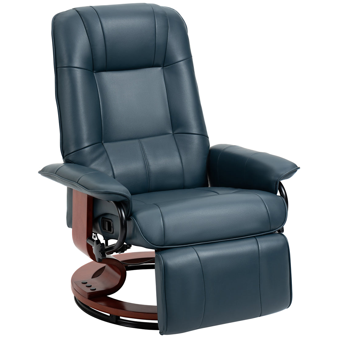 Homcom Faux Leather Manual Recliner With Swivel Wood Base, Blue Blue Pu Leather