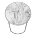 Accent Table, Side, Round, End, Nightstand, Lamp, Living Room, Bedroom, White Marble Look Laminate, Grey Metal, Contemporary, Modern White Metal