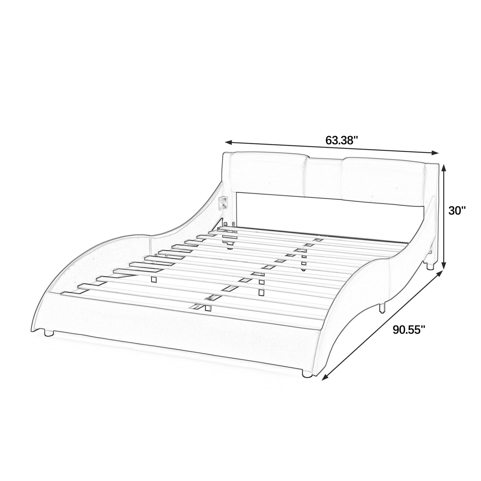 Queen Led Bed Frame Modern Faux Leather Upholstered Platform Bed Frame With Rgb Led Lights And Headboard Wave Like Curve Low Profile Bed Frame,Wood Slats Support,Easy Assembly, White Queen White Pu