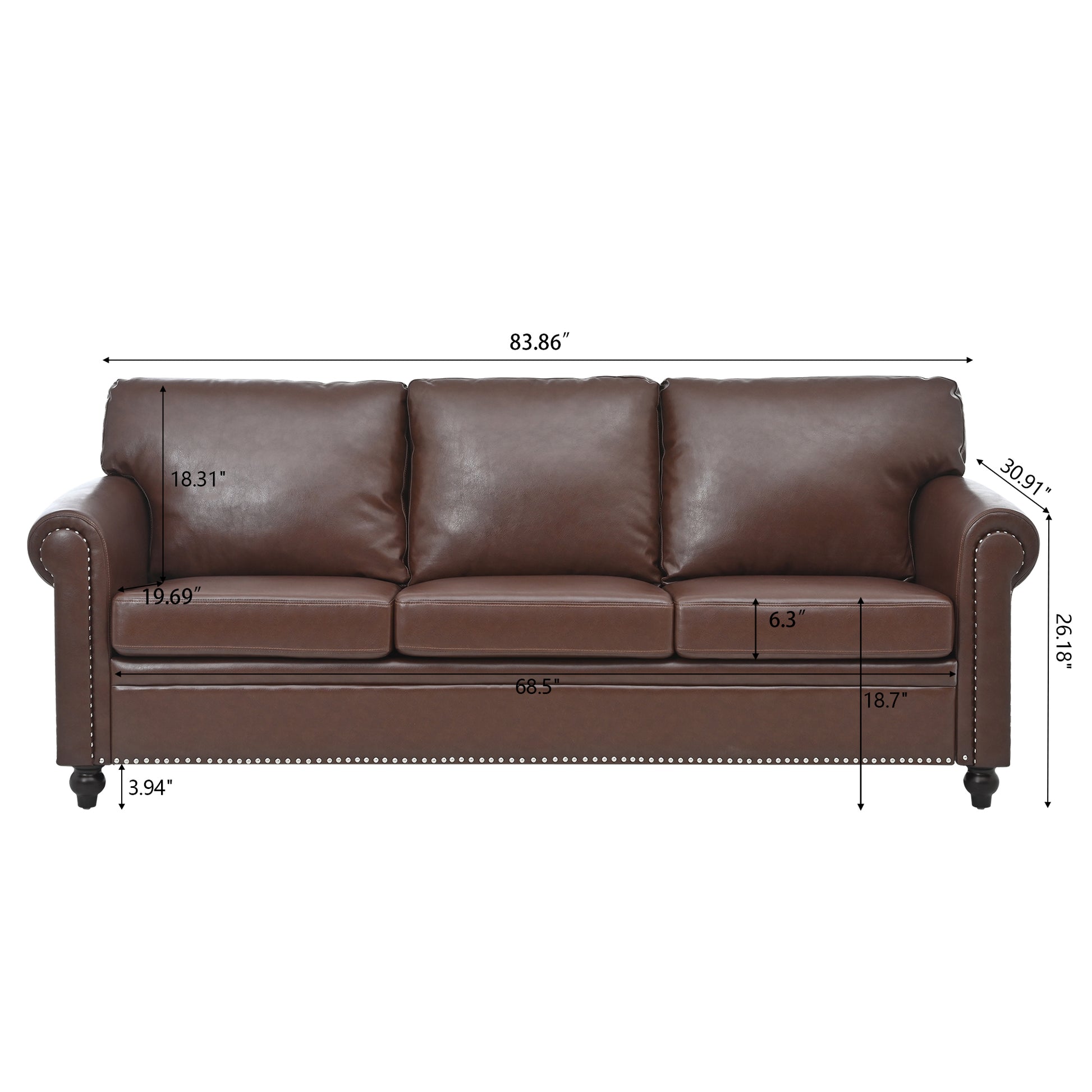 3 Seater Sofa. Brown Pu Foam Fabric 3 Seat