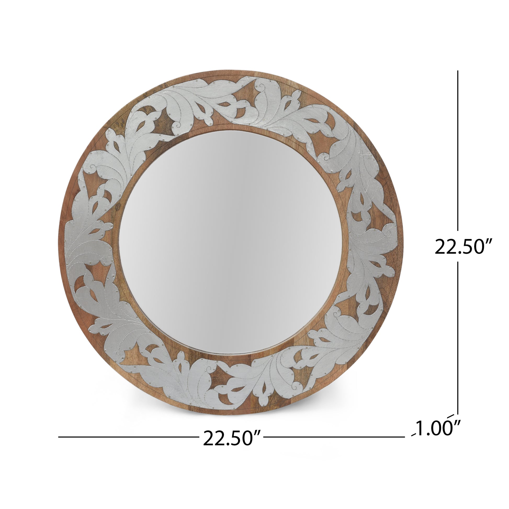 Mango Wood Aluminium Fitted Round Mirror Natural Wood