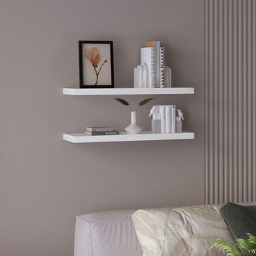 Ecco 31.5" Wide Floating Shelves Set Of 2, Shelves For Wall Decor For Bedroom, Bathroom Storage Shelves, Book Shelves For Living Room 2 Or Less White Horizontal Primary Living Space Closed Back