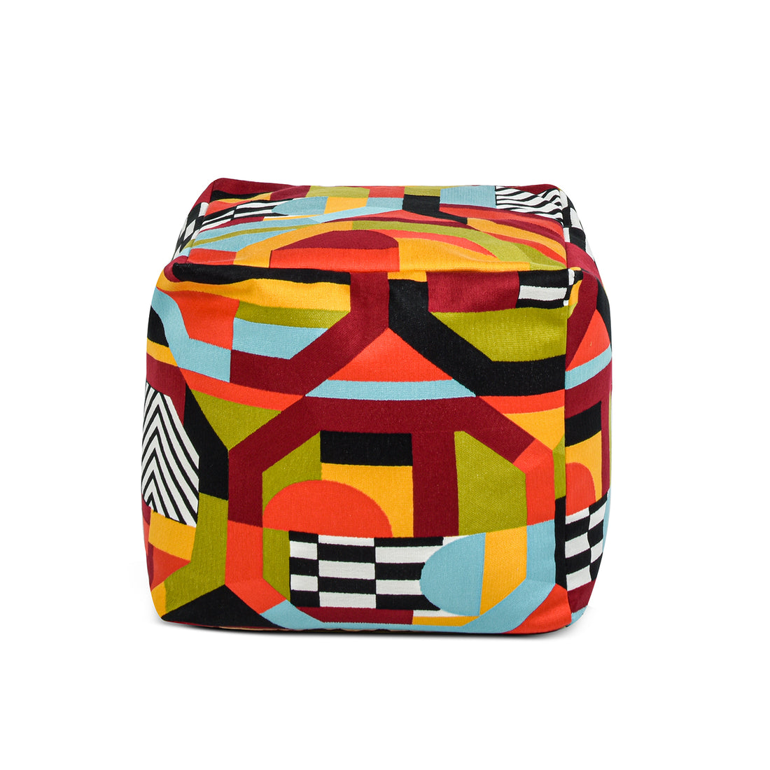 Pouf 20" Luxury Oversized Bean Bag Cube Ottoman, Colorpop Multicolored Embroidery Multicolor Polypropylene Fabric