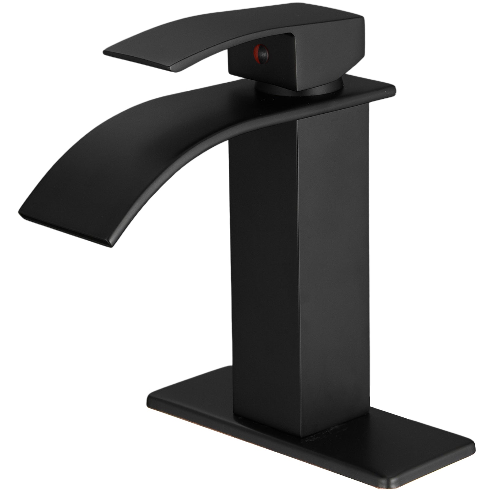 Matte Black Waterfall Single Handle Low Arc Bathroom Faucet With Drain Matte Black Brass