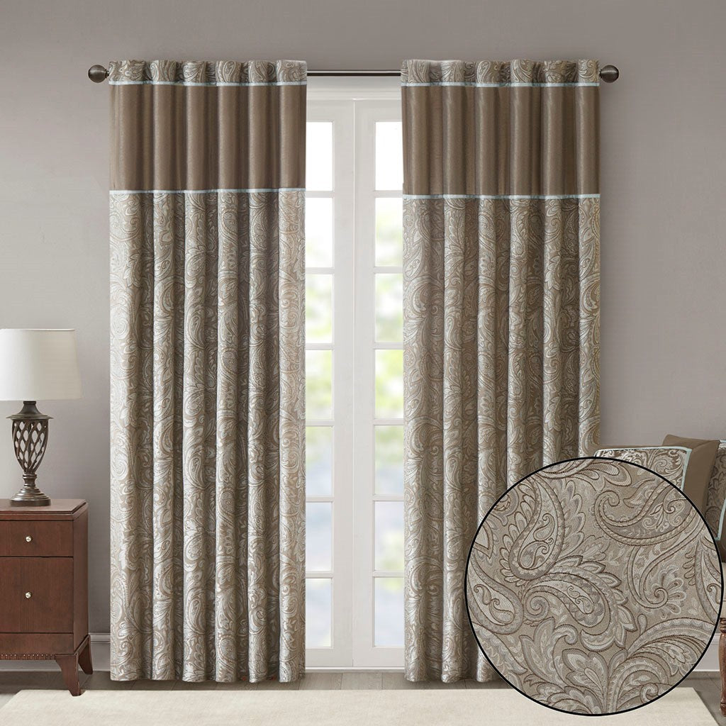 Jacquard Curtain Panel Pair 2 Pcs Window Panels Blue Brown Polyester