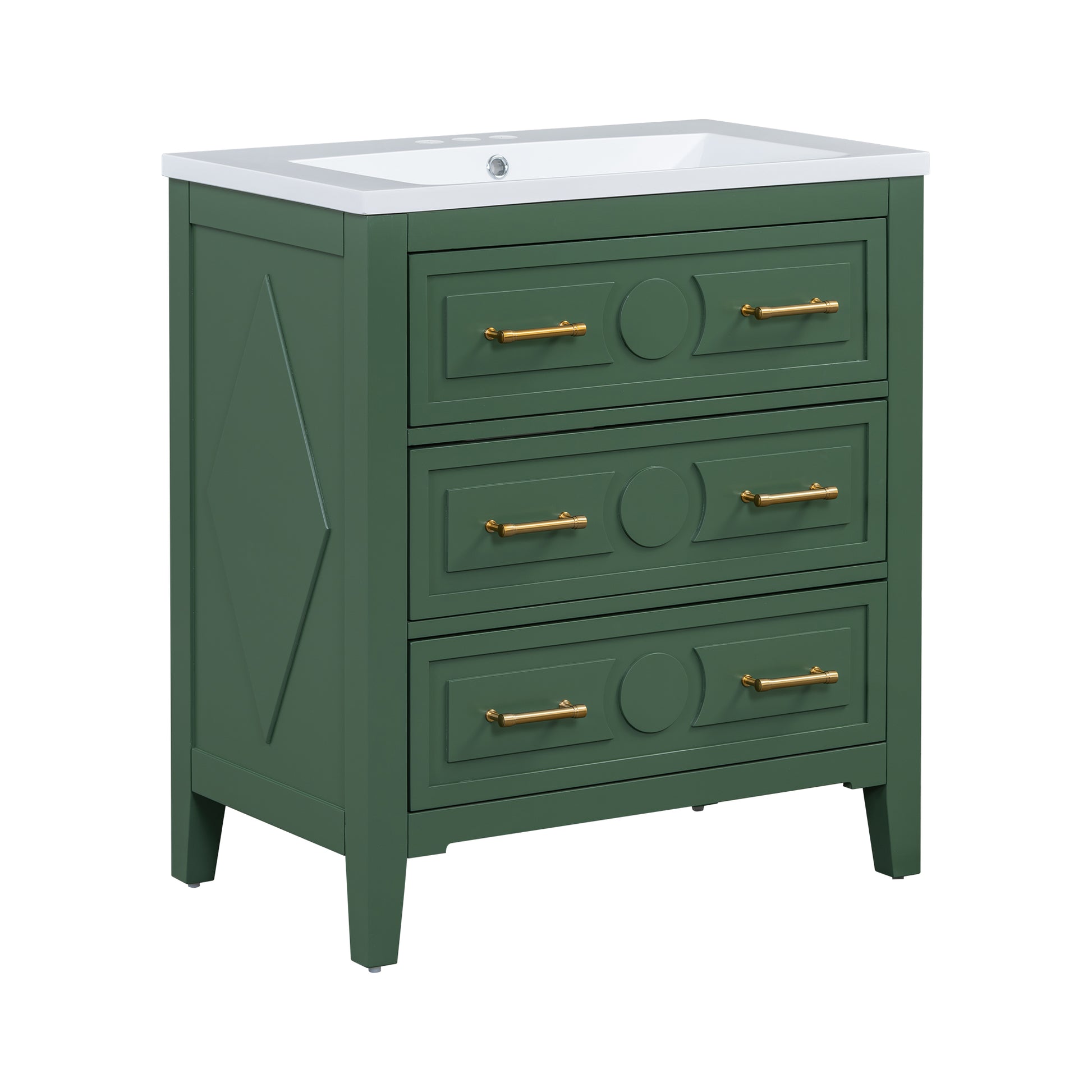 30'' Bathroom Vanity With Resin Sink Combo, Free Standing Single Vanity Set With 3 Drawers, Solid Wood Frame Bathroom Storage Cabinet, Green 3 Green Bathroom Freestanding Solid Wood Mdf Resin Painted