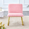 Modern Minimalist Pink Plush Fabric Single Person Sofa Chair With Golden Metal Legs. Suitable For Living Room, Bedroom, Club, Comfortable Cushioned Single Person Leisure Sofa Pink Plush