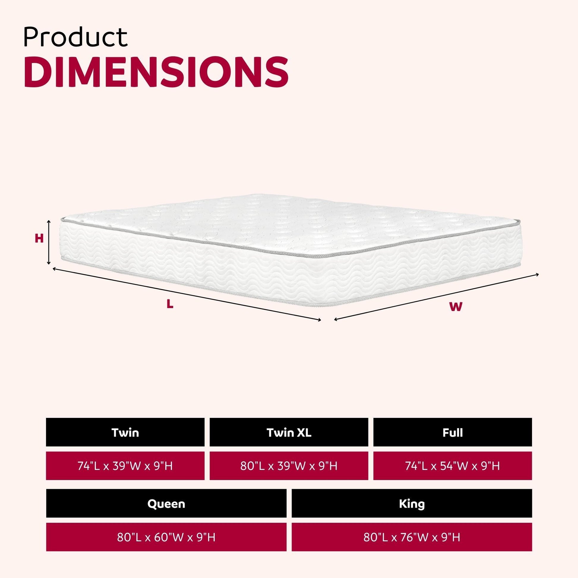 Premium 9 In. Medium Pocket Bed In A Box Spring Mattress King Size, White White Bedroom Contemporary Foam Polyester King