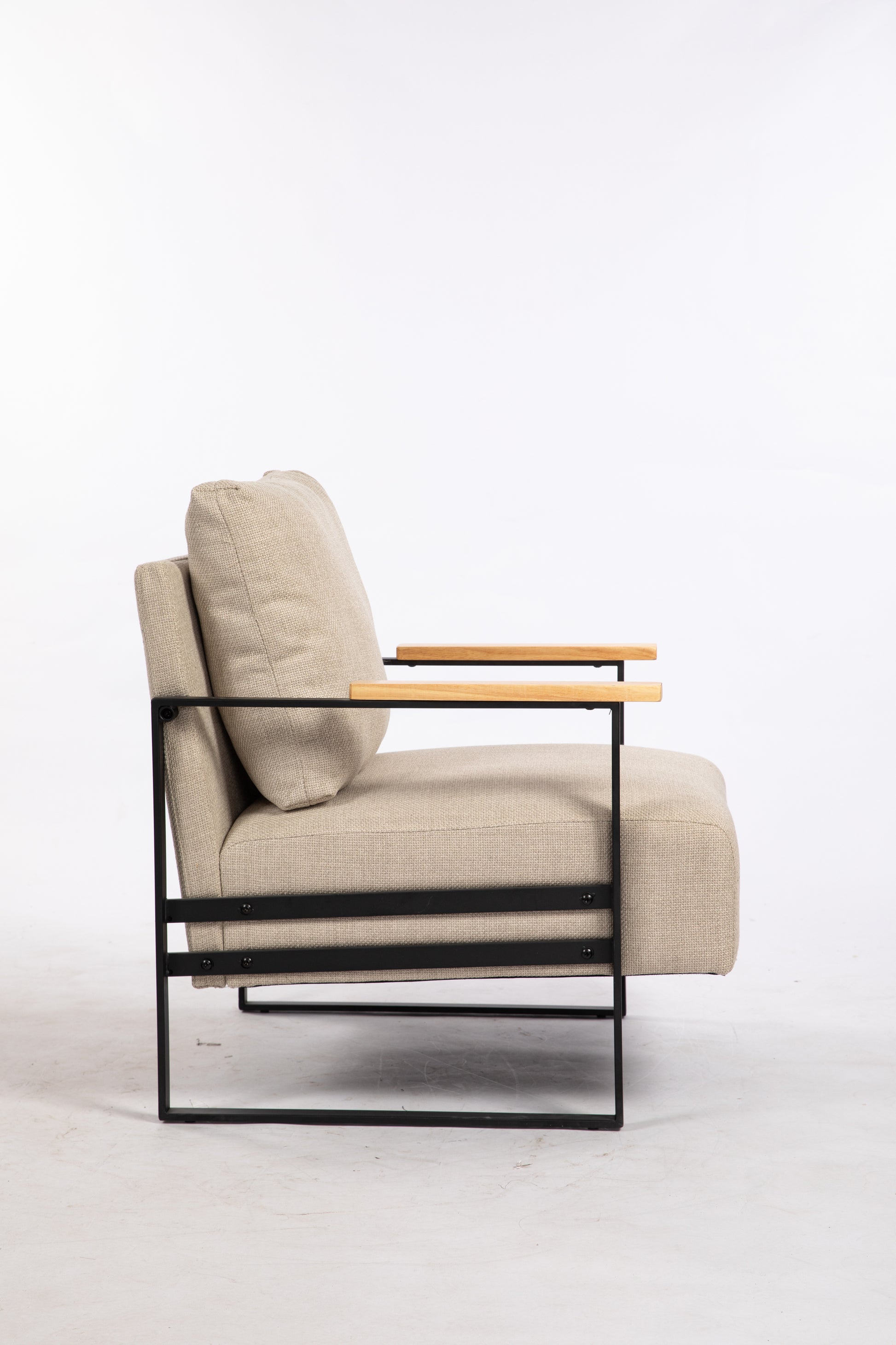 Leather Accent Chair Guest Chair For Living Room, Mid Century Armchair For Bedroom Khaki Linen