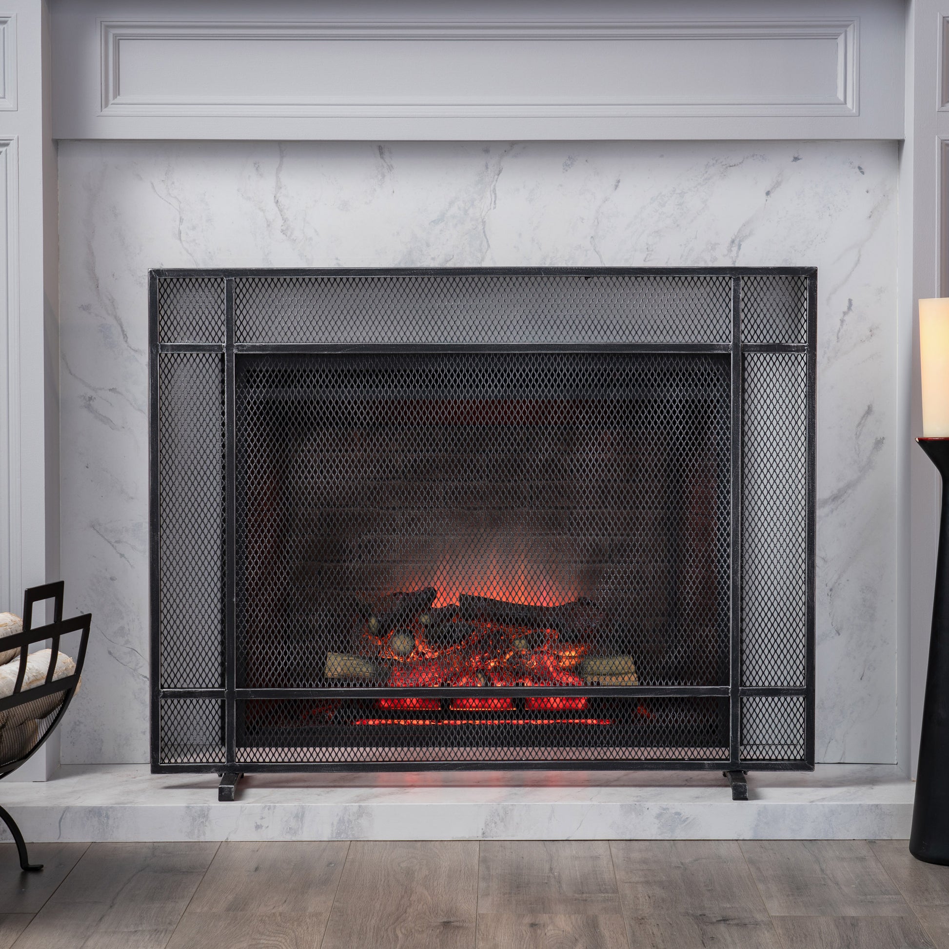 Fire Screen Black Silver Iron