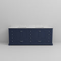 Navy Blue Double Bath Vanity 84 In. W X 22 In. D, With Carrara Marble Top Navy Blue Plywood Wood