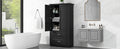 Tall Bathroom Storage Cabinet, Cabinet With Two Doors And Drawers, Adjustable Shelf, Mdf Board, Black Black Mdf