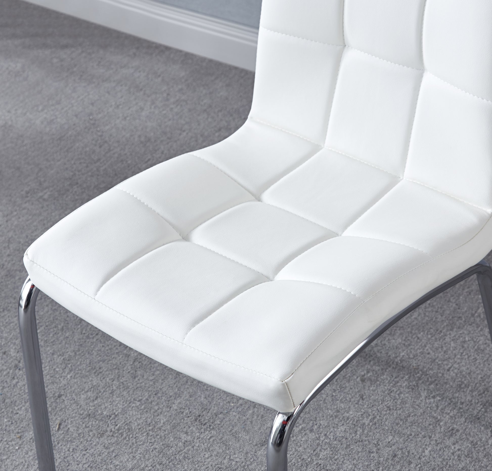 Modern Lattice Designdining Chair With Silver Metal Legs Set Of 4 Silver White Metal