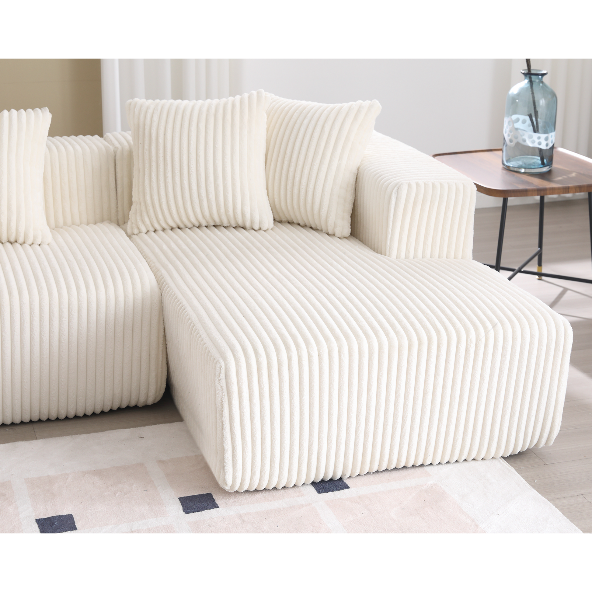 Arrived 131'' Modular Sectional Couch, U Shaped Sofachaise Lounge, Striped Fabric,Upholstered 4 Seater Couch For Living Room, Bedroom, Free Combination Sofa Corduroy ,White White Polyester Primary Living Space Soft Modern Square Arms Foam Upholstered 4