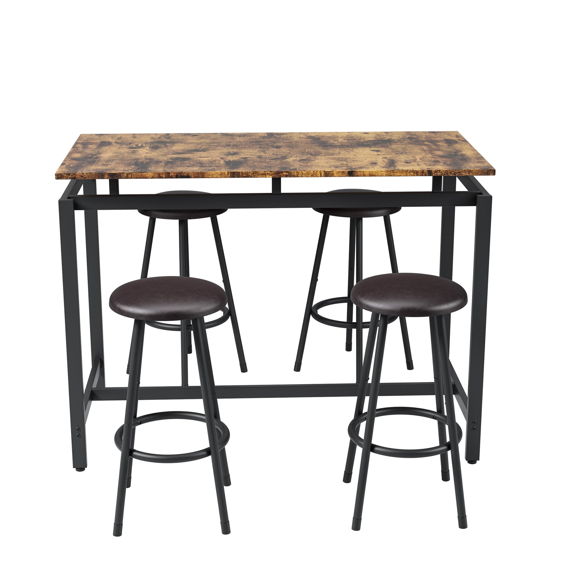 5 Piece Kitchen Counter Height Table Set, Bar Table With 4 Stools Brown Seats 4 Mdf