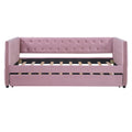 Twin Size Tufted Upholstered Daybed With Trundle, Velvet Sofabed With Rivet Design, No Box Spring Needed,Pink Twin Pink Velvet