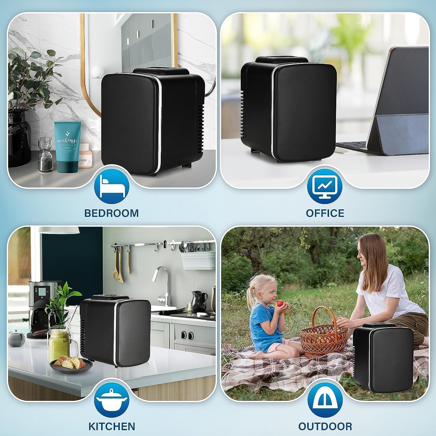 4L 6 Can Mini Fridge Portable Cooler & Warmer Compact Refrigerators For Food, Drinks, Office Desk, Black Black Plastic