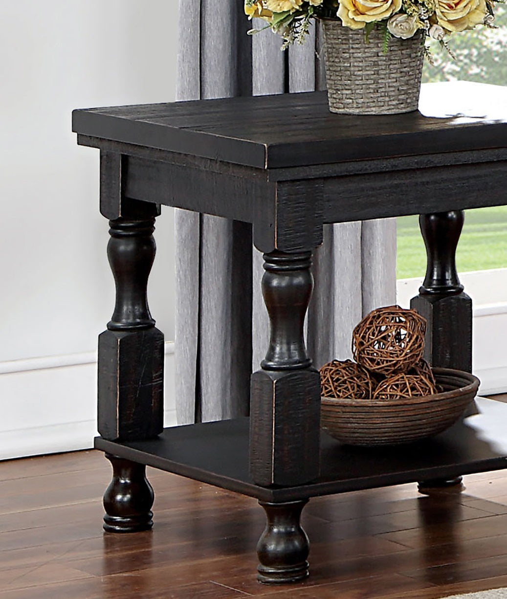 Rustic Style Antique Black 1Pc End Table Open Bottom Shelf Plank Style Table Top Living Room Furniture Antique Black Primary Living Space Classic,Contemporary,Modern,Rustic,Transitional Open Storage Square Coffee & End Tables Solid Wood