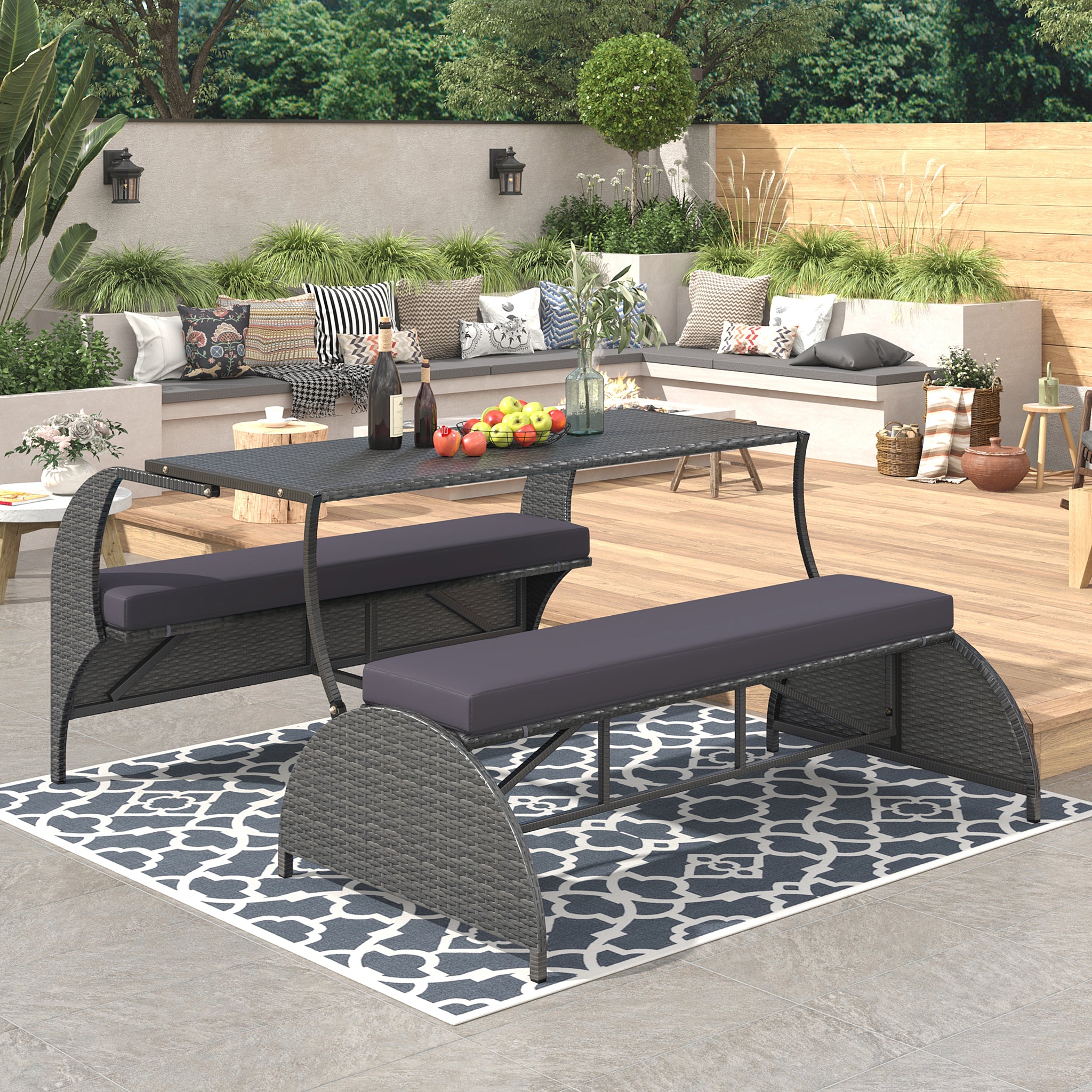 Versatile Outdoor Seat That Converts To Four Seats And A Table, Suitable For Gardens And Lawns Gray Hdpe