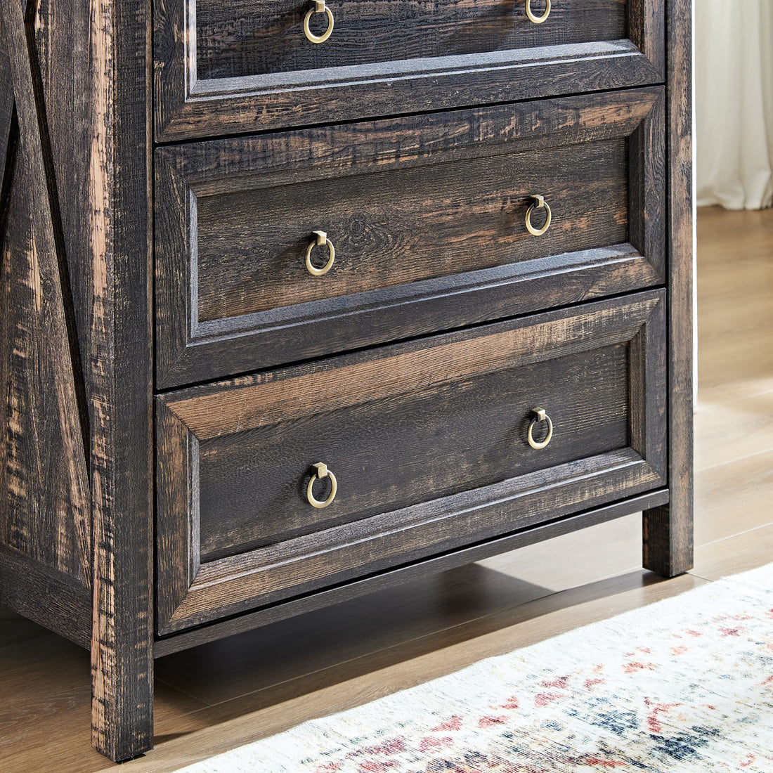 Farmhouse 5 Drawers Dresser Chests For Bedroom, Wood Rustic Tall Chest Of Drawers, Dressers Organizer For Bedroom, Living Room, Hallway, Dark Rustic Oak Dark Oak Mdf