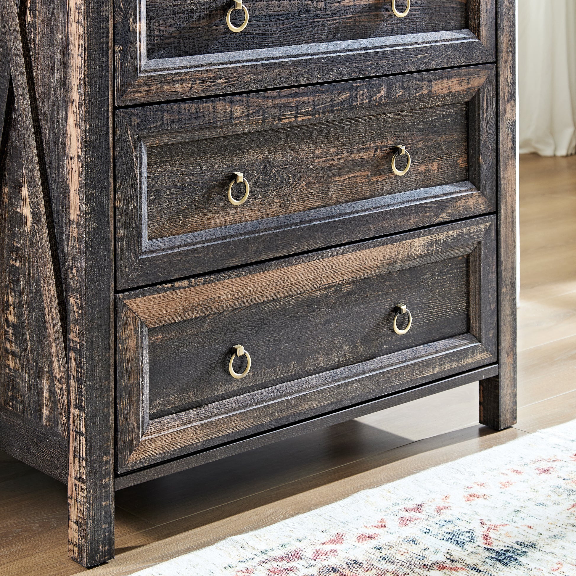 Farmhouse 5 Drawers Dresser Chests For Bedroom, Wood Rustic Tall Chest Of Drawers, Dressers Organizer For Bedroom, Living Room, Hallway, Dark Rustic Oak Dark Oak Mdf