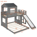 Wooden Twin Over Full Bunk Bed, Loft Bed With Playhouse, Farmhouse, Ladder, Slide And Guardrails, Antique Gray Old Sku :Lt000028Aae Twin Antique Gray Solid Wood