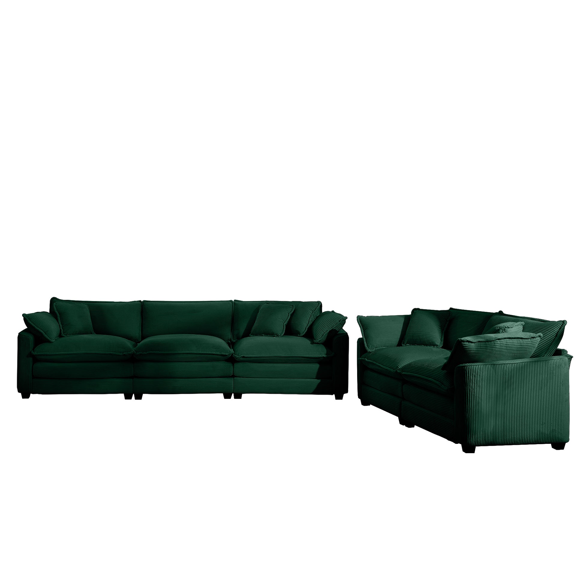 Modern Fabric Living Room Sofa Two Piece Set, Two 2 Seater Sofas With 8 Cushion Upholstery Large Deep Seat Recliner, Green Corduroy Fabric Green Corduroy 5 Seat